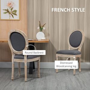 HOMCOM French-Style Upholstered Dining Chairs Set of 2, Armless Accent Side Chairs with Linen-Touch Upholstery, Set of 2, Grey