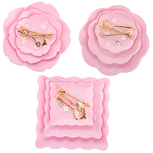 Tosnail 3 Pack 3 Tiers Plastic Cupcake Stand Dessert Stand Tiered Serving Trays with Gold Rod Candy Pastry Holders for Baby Shower, Wedding and Party - Pink