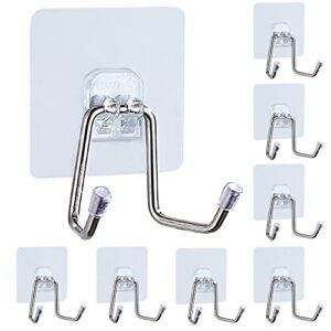 dasiton large adhesive hooks 22ib(max) utility hooks double hook towel and coats hooks,for home kitchen bedroom bathroom office ceiling (8pack)