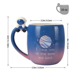 I Love You to the Moon and Back Ceramic Mug with Handle, 16 Ounce Large Coffee Tea Cup Mugs Gift