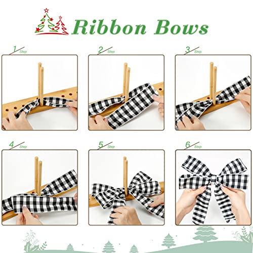 Ackitry Bamboo Extended Bow Maker for Ribbon for Wreaths, Ribbon Bow Maker with Twist Ties and Instructions for Creating Gift Bows, Hair Bows, Corsages, Christmas Holiday Wreaths, Various Crafts