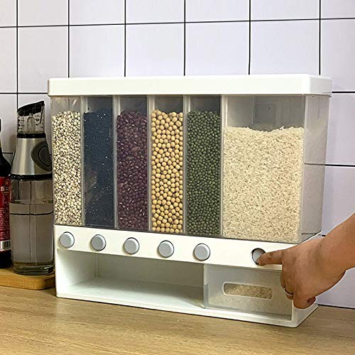 Fetcoi White Wall Mount Dry Food Dispenser, 6-In-1 Rice Coffee Bean Dispenser Wall Cereal Dispenser Countertop, 22lbs Capacity