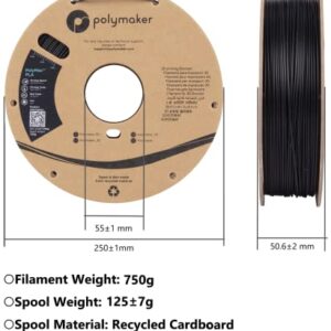 Polymaker Tough PC Filament 1.75mm, Black Polycarbonate Filament 1.75mm 750g Cardboard Spool - PolyMax PC Filament 3D Printer Polycarbonate Filament PC, Tough & High Heat Resistant Black PC Filament