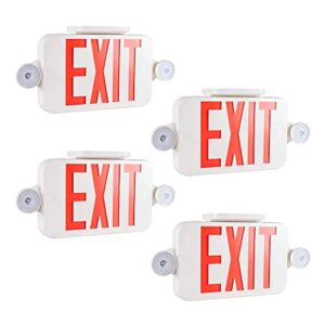gruenlich led combo emergency exit sign with 2 adjustable head lights and double face, back up batteries- us standard red letter emergency exit lighting, ul 924 qualified, 120-277 voltage, 4-pack