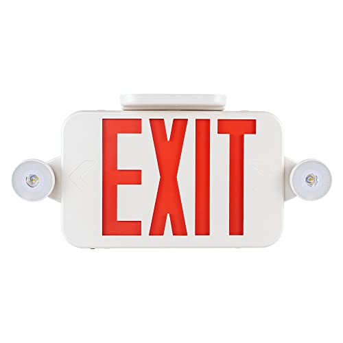 GRUENLICH LED Combo Emergency EXIT Sign with 2 Adjustable Head Lights and Double Face, Back Up Batteries- US Standard Red Letter Emergency Exit Lighting, UL 924 Qualified, 120-277 Voltage, 4-Pack