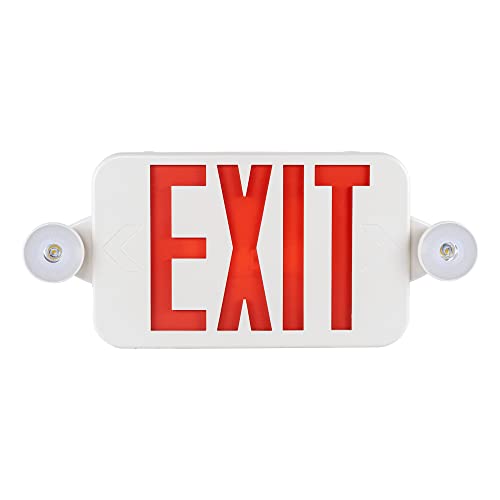 GRUENLICH LED Combo Emergency EXIT Sign with 2 Adjustable Head Lights and Double Face, Back Up Batteries- US Standard Red Letter Emergency Exit Lighting, UL 924 Qualified, 120-277 Voltage, 4-Pack