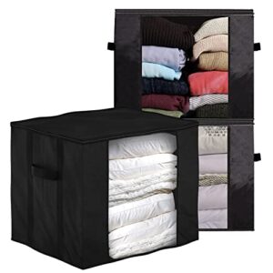 happylife home large cloth storage bags with zipper, reinforced handles & clear window - organize & create more space with our durable multipurpose storage containers for clothes, comforters & blankets - 3 pack