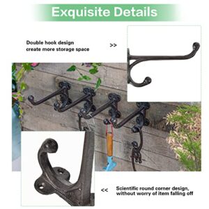 Sungmor 4PC Rustic Cast Iron Wall Hooks, Up & Down Double Hook Design, Vintage Farmhouse Wall Mounted Hangers, Decorative Wood Board Hooks, Large Metal Hooks for Hanging Coats, Keys, Towels, Robes