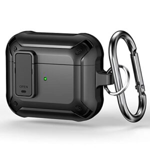 doeboe for airpods 3rd generation case, cover for airpod 3 generation charging case, lock lid cover with sturdy keychain supports wireless charging for man woman [led visible] (black)