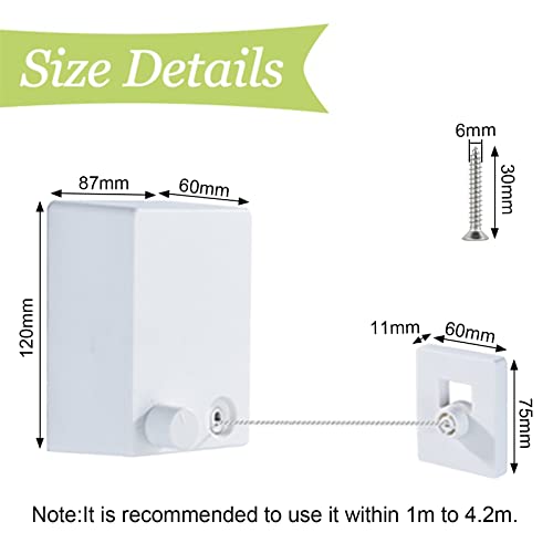 UFURMATE Retractable Clothesline Wire, Stainless Steel Extendable Laundry Line Wall Mounted Adjustable Clothes Drying Line Heavy Duty Washing Line Rope, 4.2 Meters (White)