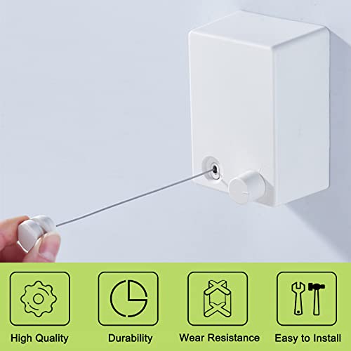 UFURMATE Retractable Clothesline Wire, Stainless Steel Extendable Laundry Line Wall Mounted Adjustable Clothes Drying Line Heavy Duty Washing Line Rope, 4.2 Meters (White)