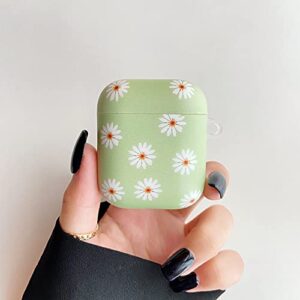 ztofera compatible with apple airpods 2 & 1 case, anti-scratch cute daisy pattern protective case lightweight shockproof tpu bumper cover for airpods - green
