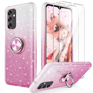 kswous for galaxy a13 5g case with screen protector [2 pack], glitter sparkly bling pink protective cover with kickstand for women girls slim shockproof case for samsung a13 phone case (pink)