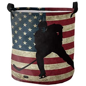 laundry hamper, hockey sport theme athlete rustic american flag collapsible clothes hamper with handles water repellent freestanding storage basket for clothes toys