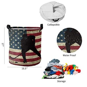 Laundry Hamper, Hockey Sport Theme Athlete Rustic American Flag Collapsible Clothes Hamper with Handles Water Repellent Freestanding Storage Basket for Clothes Toys