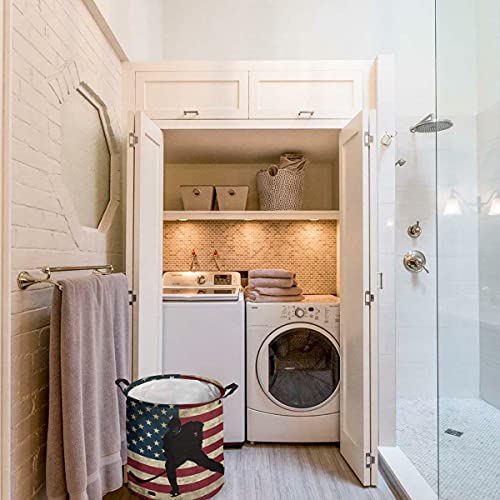 Laundry Hamper, Hockey Sport Theme Athlete Rustic American Flag Collapsible Clothes Hamper with Handles Water Repellent Freestanding Storage Basket for Clothes Toys