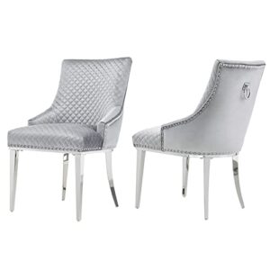 azhome dining chairs, high-end silver gray velvet upholstered dining room chairs with silver metal legs, set of 2