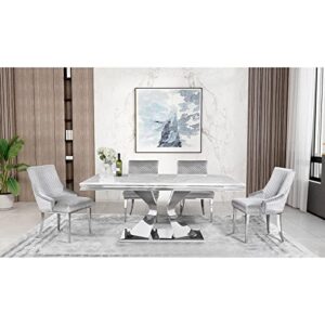 AZhome Dining Chairs, High-End Silver Gray Velvet Upholstered Dining Room Chairs with Silver Metal Legs, Set of 2