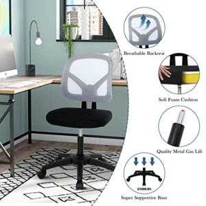 Home Office Chair Ergonomic Desk Chair, Mesh Computer Chair with Wheels, Armless Low-Back Task Chair,Executive Rolling Swivel Adjustable Desk Chair for Adults Women Girls(White)