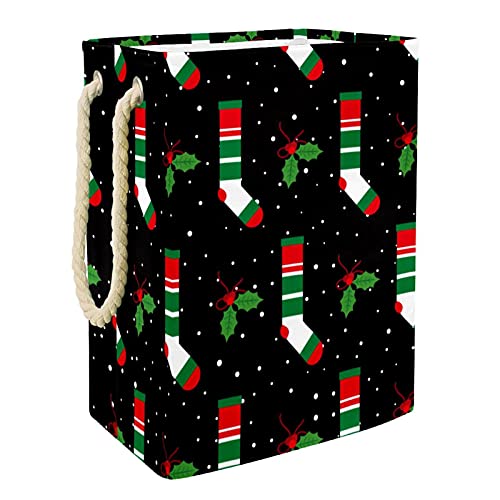 Inhomer Christmas Winter Black Sock Large Laundry Hamper Waterproof Collapsible Clothes Hamper Basket for Clothing Toy Organizer, Home Decor for Bedroom Bathroom