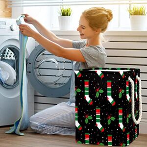 Inhomer Christmas Winter Black Sock Large Laundry Hamper Waterproof Collapsible Clothes Hamper Basket for Clothing Toy Organizer, Home Decor for Bedroom Bathroom