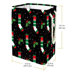 Inhomer Christmas Winter Black Sock Large Laundry Hamper Waterproof Collapsible Clothes Hamper Basket for Clothing Toy Organizer, Home Decor for Bedroom Bathroom