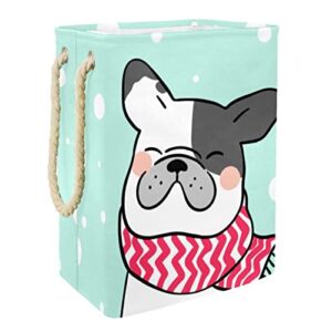 inhomer french bulldog winter large laundry hamper waterproof collapsible clothes hamper basket for clothing toy organizer, home decor for bedroom bathroom