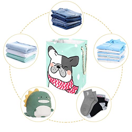 Inhomer French Bulldog Winter Large Laundry Hamper Waterproof Collapsible Clothes Hamper Basket for Clothing Toy Organizer, Home Decor for Bedroom Bathroom