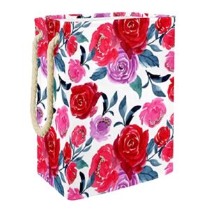 inhomer red floral pattern large laundry hamper waterproof collapsible clothes hamper basket for clothing toy organizer, home decor for bedroom bathroom
