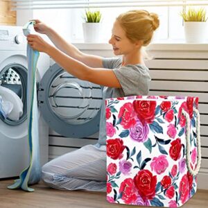 Inhomer Red Floral Pattern Large Laundry Hamper Waterproof Collapsible Clothes Hamper Basket for Clothing Toy Organizer, Home Decor for Bedroom Bathroom
