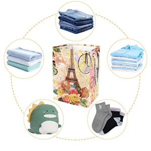 Inhomer Vintage Paris Eiffel Tower Rose Butterfly Large Laundry Hamper Waterproof Collapsible Clothes Hamper Basket for Clothing Toy Organizer, Home Decor for Bedroom Bathroom