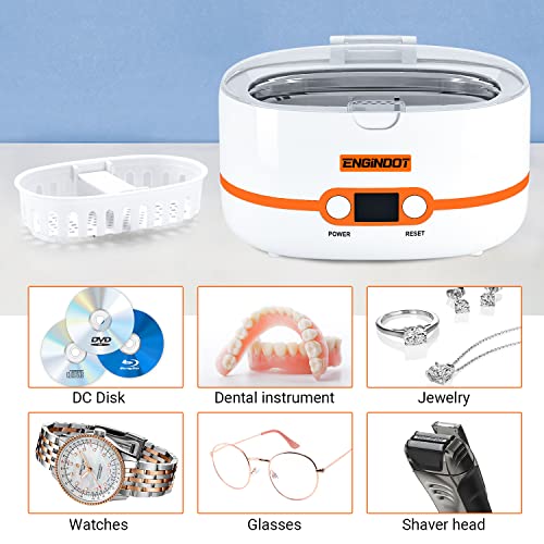 Ultrasonic Jewelry Cleaner, ENGiNDOT 600ML Professional Ultrasonic Cleaner Machine, Portable Household Cleaning Machine With Five Digital Timer for Eyeglasses, Watches, Earrings, Ring, Necklaces,Coins