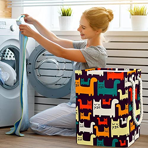 Inhomer Colorful Cats Large Laundry Hamper Waterproof Collapsible Clothes Hamper Basket for Clothing Toy Organizer, Home Decor for Bedroom Bathroom