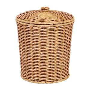 woven basket trash can storage: wastebasket garbage bin with lid rubbish paper storage container for home bathroom kitchens laundry utility rooms