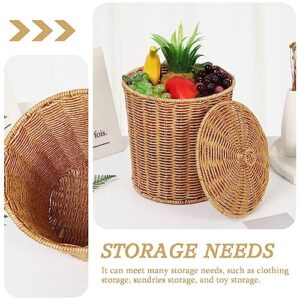 Woven Basket Trash Can Storage: Wastebasket Garbage Bin with Lid Rubbish Paper Storage Container for Home Bathroom Kitchens Laundry Utility Rooms