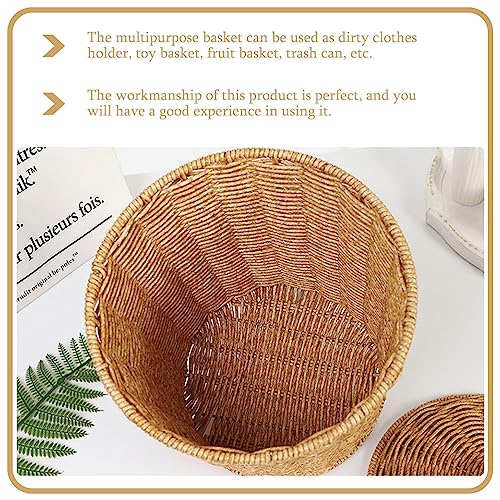 Woven Basket Trash Can Storage: Wastebasket Garbage Bin with Lid Rubbish Paper Storage Container for Home Bathroom Kitchens Laundry Utility Rooms