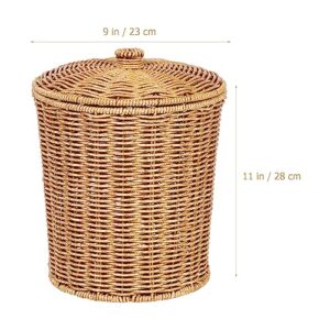 Woven Basket Trash Can Storage: Wastebasket Garbage Bin with Lid Rubbish Paper Storage Container for Home Bathroom Kitchens Laundry Utility Rooms