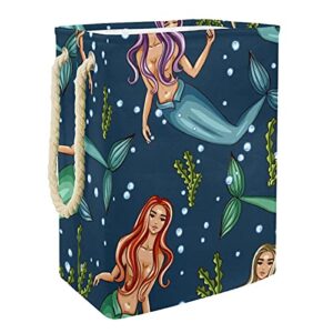 inhomer cute mermaid large laundry hamper waterproof collapsible clothes hamper basket for clothing toy organizer, home decor for bedroom bathroom