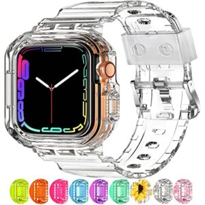 xyf compatible for crystal clear apple watch bands, 45mm 44mm 42mm 41mm 40mm 38mm bumper case for men women jelly sport case band for iwatch ultra 2/1 series 9 8 7 se/6 5 4 3 2 1 (clear, 42/44/45mm)