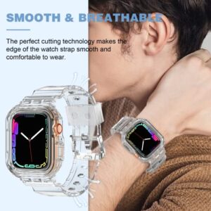 XYF Compatible for Crystal Clear Apple Watch Bands, 45mm 44mm 42mm 41mm 40mm 38mm Bumper Case for Men Women Jelly Sport Case Band for iWatch Ultra 2/1 Series 9 8 7 SE/6 5 4 3 2 1 (Clear, 42/44/45mm)