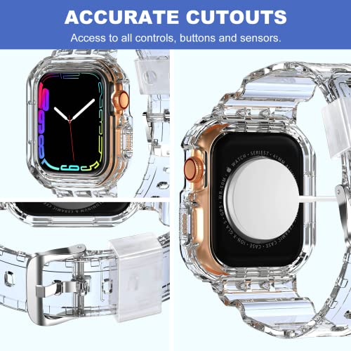 XYF Compatible for Crystal Clear Apple Watch Bands, 45mm 44mm 42mm 41mm 40mm 38mm Bumper Case for Men Women Jelly Sport Case Band for iWatch Ultra 2/1 Series 9 8 7 SE/6 5 4 3 2 1 (Clear, 42/44/45mm)