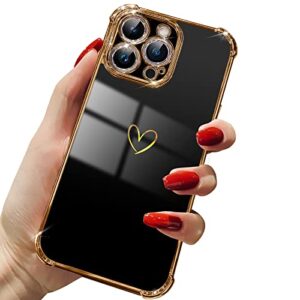 daviko compatible with iphone 13 pro max case for women, luxury soft tpu shockproof protective phone case, full camera protection raised reinforced corners, 6.7 inch, black