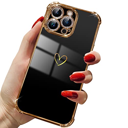 DAVIKO Compatible with iPhone 13 Pro Max Case for Women, Luxury Soft TPU Shockproof Protective Phone Case, Full Camera Protection Raised Reinforced Corners, 6.7 inch, Black