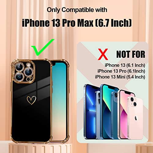 DAVIKO Compatible with iPhone 13 Pro Max Case for Women, Luxury Soft TPU Shockproof Protective Phone Case, Full Camera Protection Raised Reinforced Corners, 6.7 inch, Black