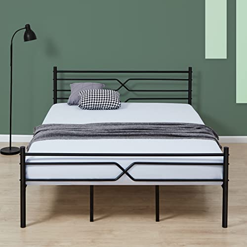 GreenForest Full Size Bed Frame with Headboard Metal Platform Bed with Reinforced 14 Legs Heavy Duty Slats Support Mattress Foundation for Girls Boys Adults No Box Spring Needed, Full Black