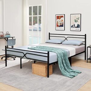 GreenForest Full Size Bed Frame with Headboard Metal Platform Bed with Reinforced 14 Legs Heavy Duty Slats Support Mattress Foundation for Girls Boys Adults No Box Spring Needed, Full Black