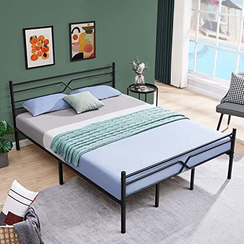 GreenForest Full Size Bed Frame with Headboard Metal Platform Bed with Reinforced 14 Legs Heavy Duty Slats Support Mattress Foundation for Girls Boys Adults No Box Spring Needed, Full Black