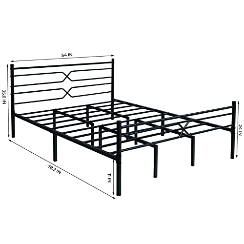 GreenForest Full Size Bed Frame with Headboard Metal Platform Bed with Reinforced 14 Legs Heavy Duty Slats Support Mattress Foundation for Girls Boys Adults No Box Spring Needed, Full Black