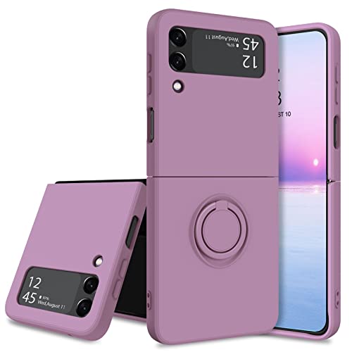 BENTOBEN Samsung Galaxy Z Flip 3 Case, Phone Case Samsung Z Flip3 5G, Slim Silicone Kickstand Ring Holder Shockproof Protetive Bumper Girls Women Cover, Purple