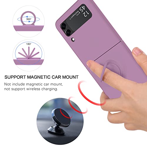 BENTOBEN Samsung Galaxy Z Flip 3 Case, Phone Case Samsung Z Flip3 5G, Slim Silicone Kickstand Ring Holder Shockproof Protetive Bumper Girls Women Cover, Purple